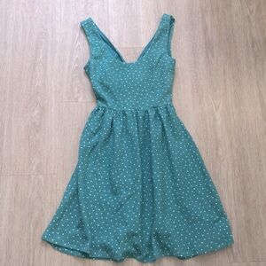 NWT LC Lauren Conrad Crisscross-Back Dress Turquoise & White Polka Dots Size XS
